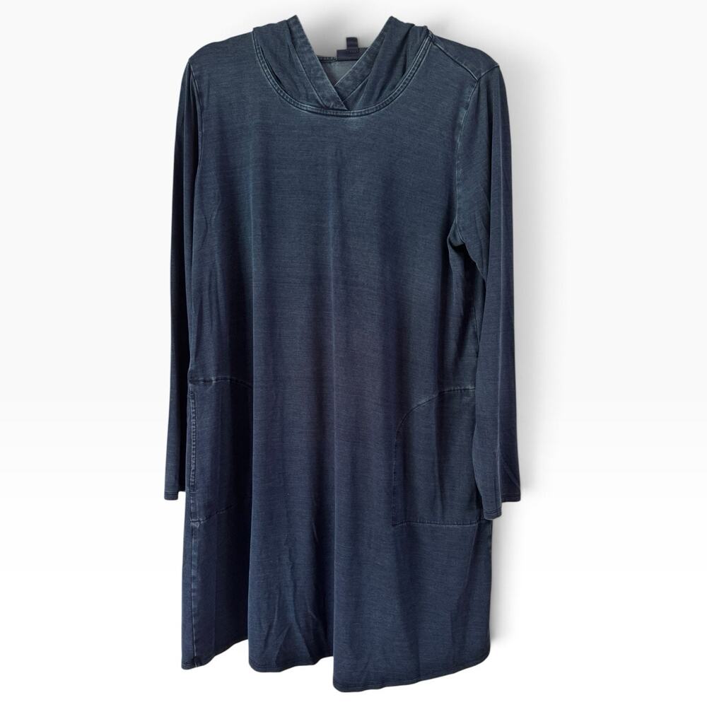 J. Jill Indigo Blue Stretchy Lyocell Knit Hooded Long Sleeve Dress Medium Tall